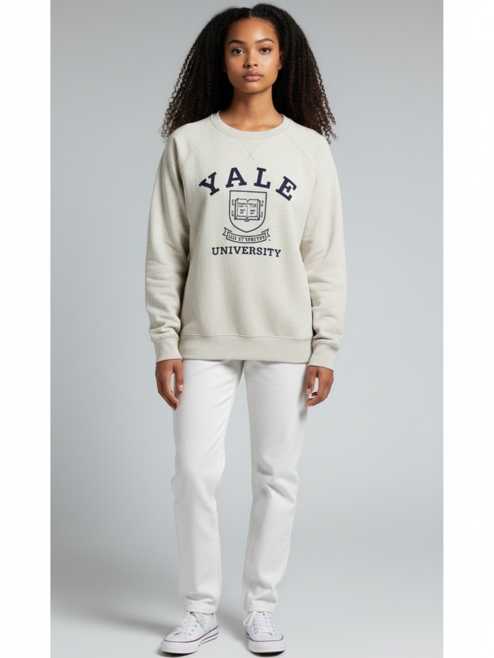 Yale University Crewneck Sweatshirt - Cream with Navy Logo